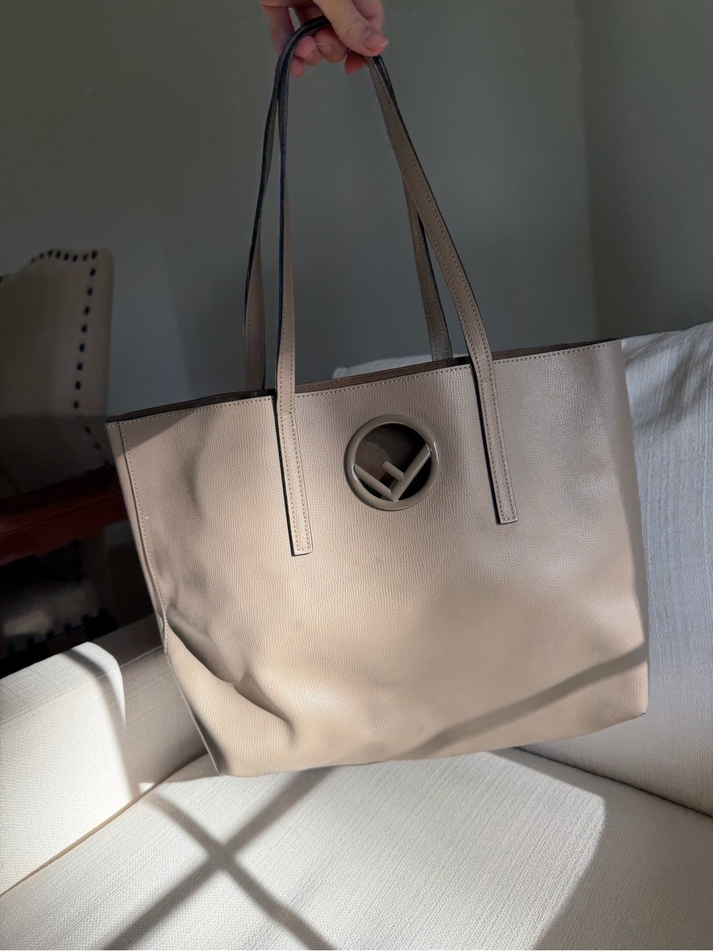 Fendi Taupe Leather Logo Tote
